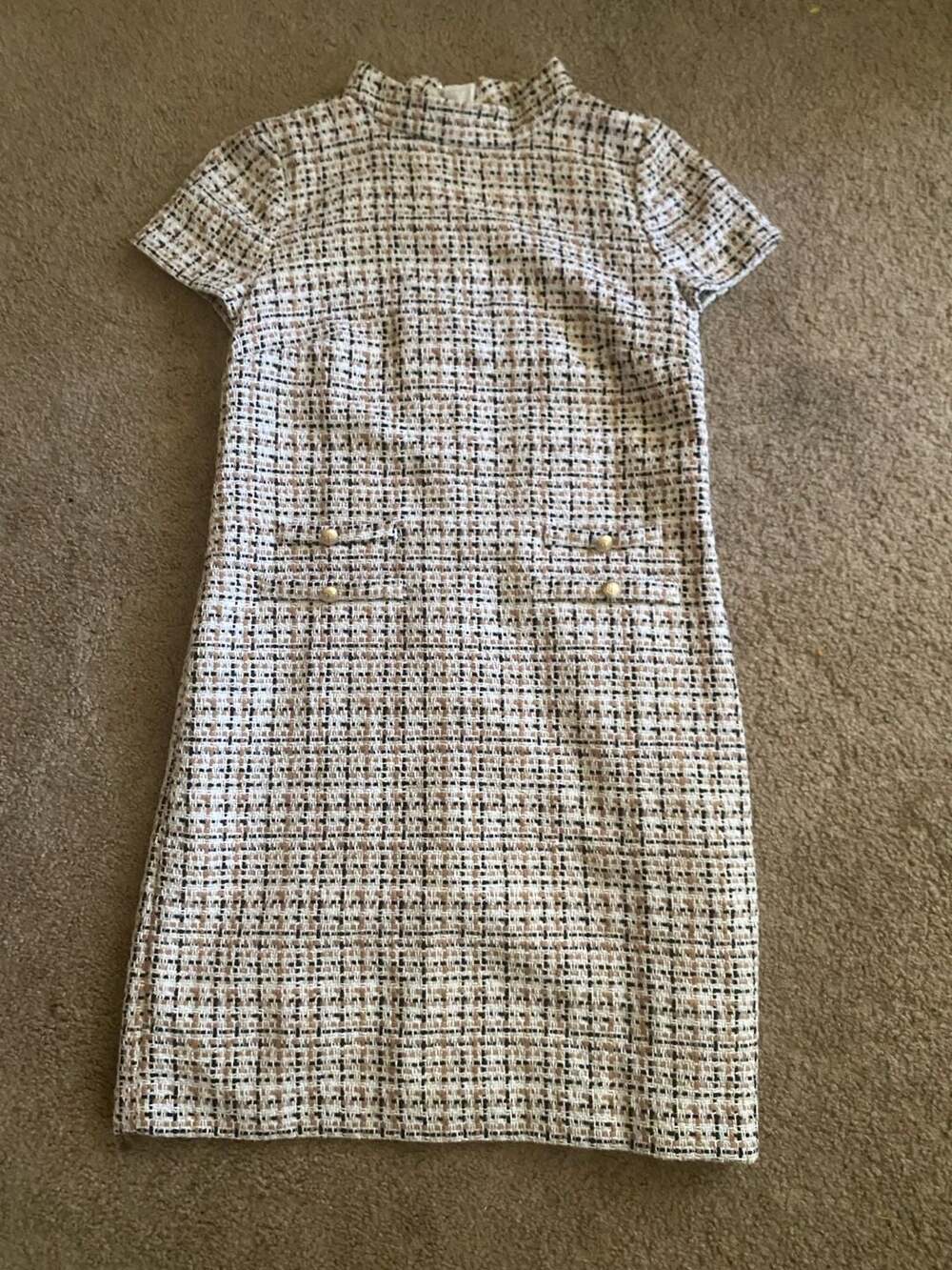 Talbots Tweed Plaid Mock Neck Shift Dress